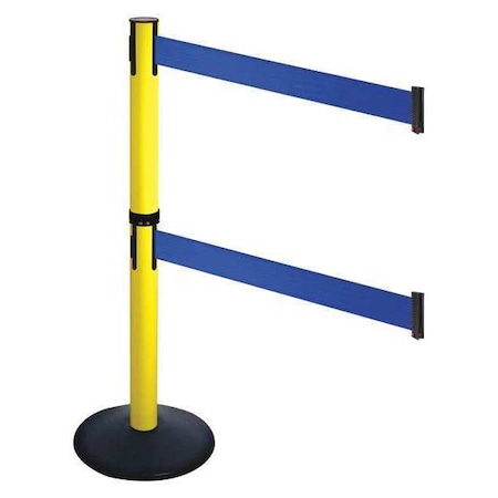 Retracta-Belt Barrier Post with Belt, Black, 10 ft Length, 40 in Post Height, No Legend, Powder Coated 331DYA-BL