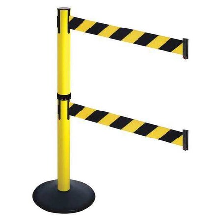 Retracta-Belt Barrier Post with Belt, Black, 10 ft Length, 40 in Post Height, No Legend, Powder Coated 331DYA-BYD