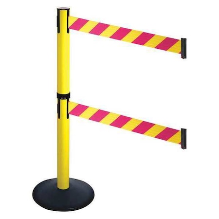 Retracta-Belt Barrier Post with Belt, Black, 10 ft Length, 40 in Post Height, No Legend, Powder Coated 331DYA-MYD