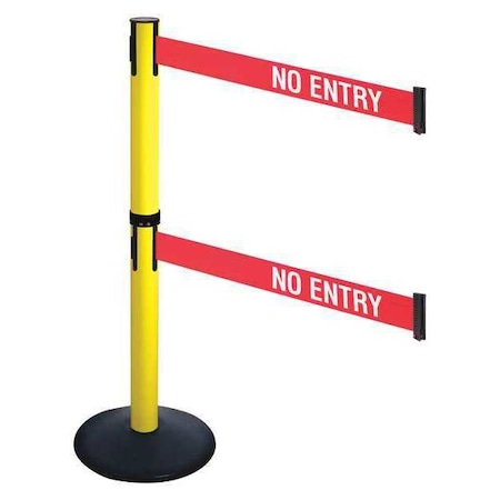 Retracta-Belt Barrier Post with Belt, Black, 10 ft Length, 40 in Post Height, No Entry, Powder Coated 331DYA-NE