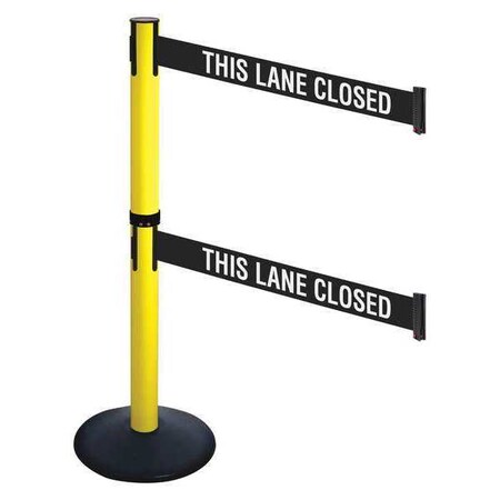 Retracta-Belt Barrier Post with Belt, Black, 10 ft Length, 40 in Post Height, This Lane Closed, Powder Coated 331DYA-TLC