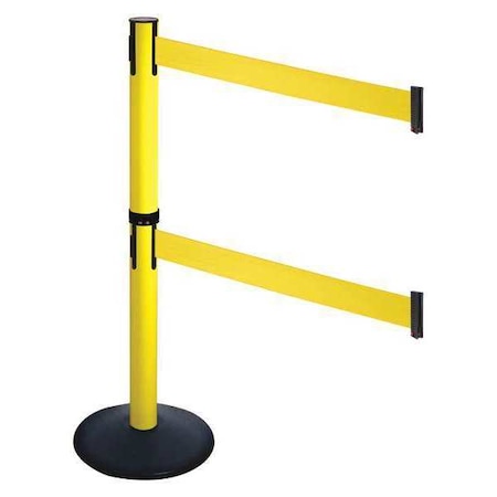 Retracta-Belt Barrier Post with Belt, Black, 10 ft Length, 40 in Post Height, No Legend, Powder Coated 331DYA-YW