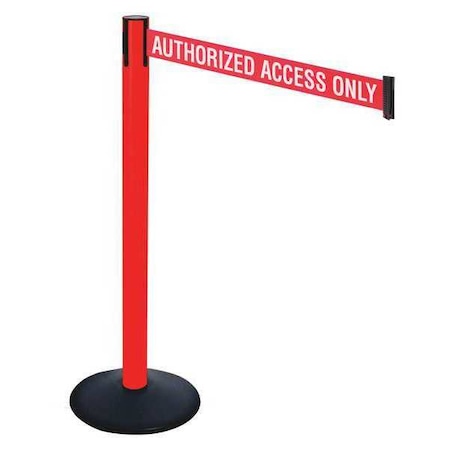 Retracta-Belt Barrier Post with Belt, Black, 10 ft Length, 40 in Post Height, Authorized Access Only 331PRD-AAO