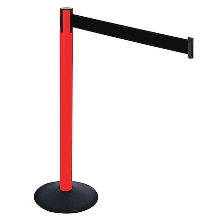 Retracta-Belt Barrier Post with Belt, Black, 10 ft Length, 40 in Post Height, No Legend, Powder Coated 331PRD-BK