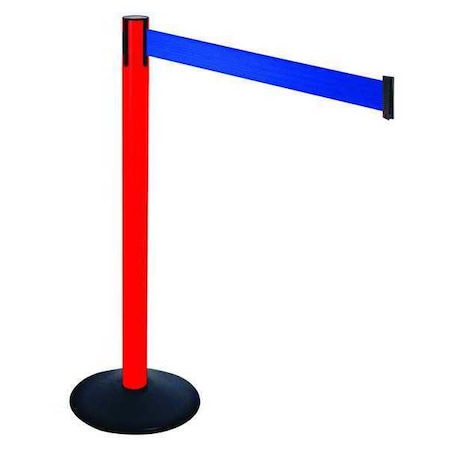 Retracta-Belt Barrier Post with Belt, Black, 10 ft Length, 40 in Post Height, No Legend, Powder Coated 331PRD-BL