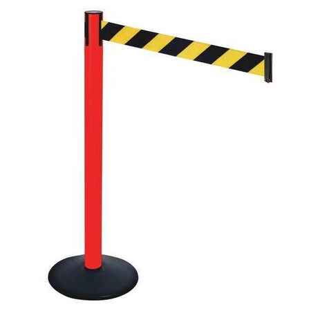 Retracta-Belt Barrier Post with Belt, Black, 10 ft Length, 40 in Post Height, No Legend, Powder Coated 331PRD-BYD