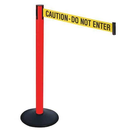 Retracta-Belt Barrier Post with Belt, Black, 10 ft Length, 40 in Post Height, Caution Do Not Enter, Powder Coated 331PRD-CAU