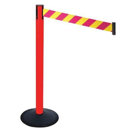 Retracta-Belt Barrier Post with Belt, Black, 10 ft Length, 40 in Post Height, No Legend, Powder Coated 331PRD-MYD