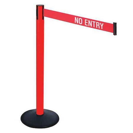 Retracta-Belt Barrier Post with Belt, Black, 10 ft Length, 40 in Post Height, No Entry, Powder Coated 331PRD-NE