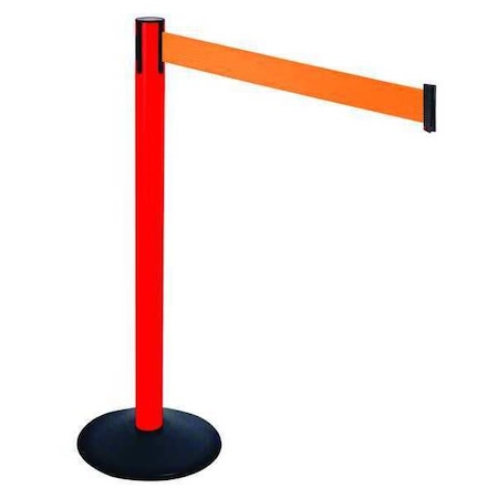 Retracta-Belt Barrier Post with Belt, Black, 10 ft Length, 40 in Post Height, No Legend, Powder Coated 331PRD-OR