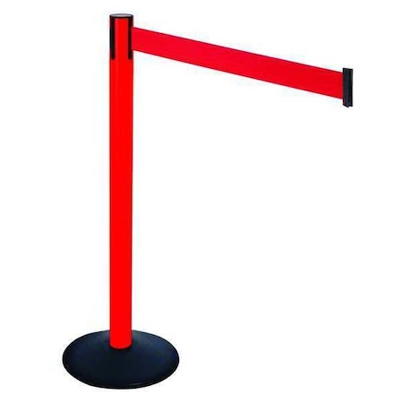 Retracta-Belt Barrier Post with Belt, Black, 10 ft Length, 40 in Post Height, No Legend, Powder Coated 331PRD-RD