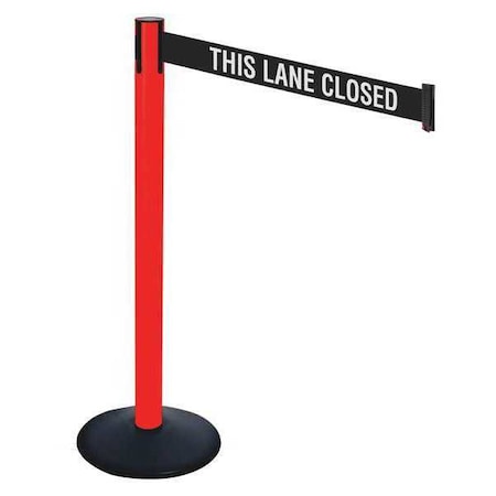 Retracta-Belt Barrier Post with Belt, Black, 10 ft Length, 40 in Post Height, This Lane Closed, Powder Coated 331PRD-TLC