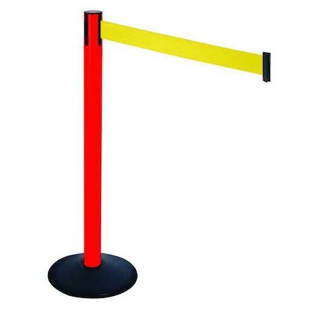 Retracta-Belt Barrier Post with Belt, Black, 10 ft Length, 40 in Post Height, No Legend, Powder Coated 331PRD-YW
