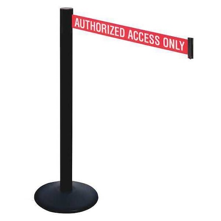 Retracta-Belt Barrier Post with Belt, Black, 10 ft Length, 40 in Post Height, Authorized Access Only 331PSB-AAO