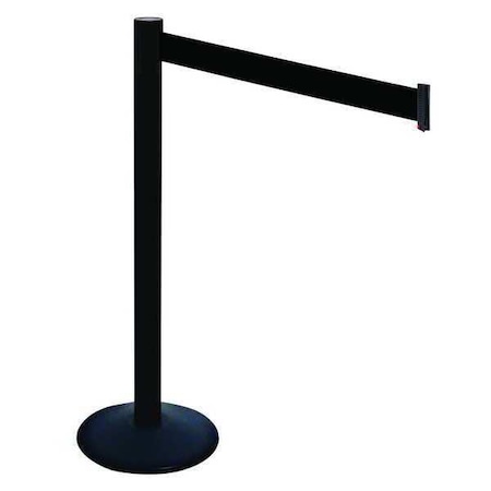Retracta-Belt Barrier Post with Belt, Black, 10 ft Length, 40 in Post Height, No Legend, Powder Coated 331PSB-BK