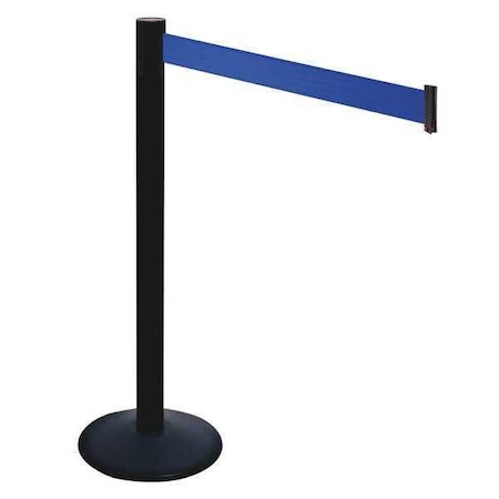 Retracta-Belt Barrier Post with Belt, Black, 10 ft Length, 40 in Post Height, No Legend, Powder Coated 331PSB-BL
