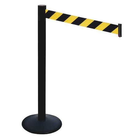 Retracta-Belt Barrier Post with Belt, Black, 10 ft Length, 40 in Post Height, No Legend, Powder Coated 331PSB-BYD