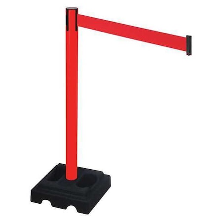 Retracta-Belt Barrier Post with Belt, Red, 10 ft Length, 40 in Post Height, No Legend, Red 332PRD-RD