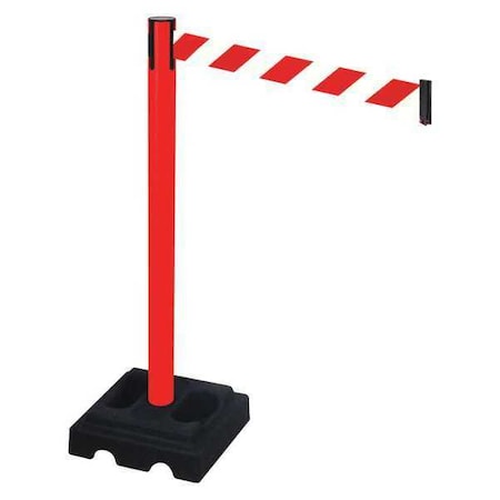 Retracta-Belt Barrier Post with Belt, Red, 10 ft Length, 40 in Post Height, No Legend, Red 332PRD-RWD