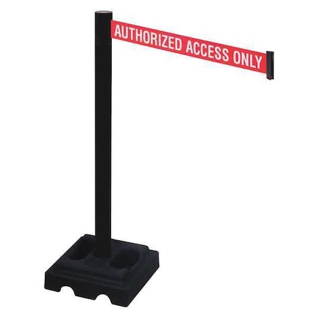 Retracta-Belt Barrier Post with Belt, Black, 10 ft Length, 40 in Post Height, Authorized Access Only, Black 332PSB-AAO