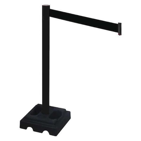 Retracta-Belt Barrier Post with Belt, Black, 10 ft Length, 40 in Post Height, No Legend, Black 332PSB-BK