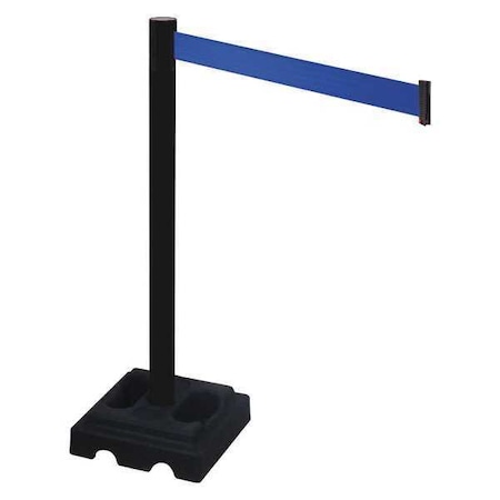 Retracta-Belt Barrier Post with Belt, Black, 10 ft Length, 40 in Post Height, No Legend, Black 332PSB-BL