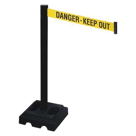 Retracta-Belt Barrier Post with Belt, Black, 10 ft Length, 40 in Post Height, Danger Keep Out, Black 332PSB-DKO