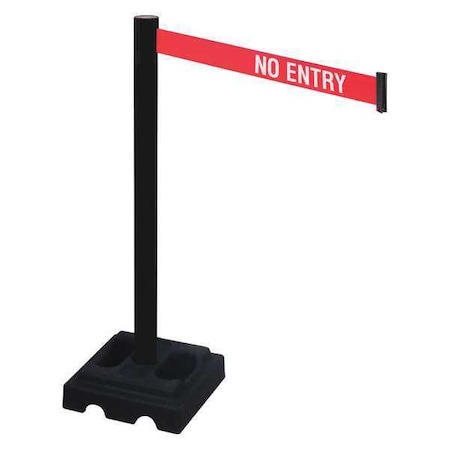 Retracta-Belt Barrier Post with Belt, Black, 10 ft Length, 40 in Post Height, No Entry, Black 332PSB-NE
