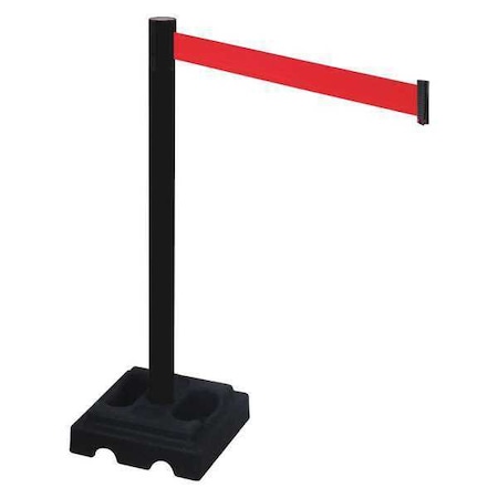 Retracta-Belt Barrier Post with Belt, Black, 10 ft Length, 40 in Post Height, No Legend, Black 332PSB-RD