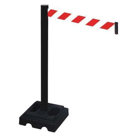 Retracta-Belt Barrier Post with Belt, Black, 10 ft Length, 40 in Post Height, No Legend, Black 332PSB-RWD