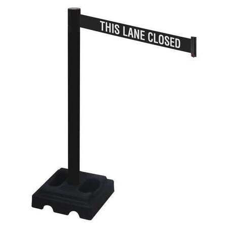 Retracta-Belt Barrier Post with Belt, Black, 10 ft Length, 40 in Post Height, This Lane Closed, Black 332PSB-TLC