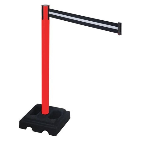 Retracta-Belt Barrier Post with Belt, Red, 10 ft Length, 40 in Post Height, No Legend, Red 332PRD-BW