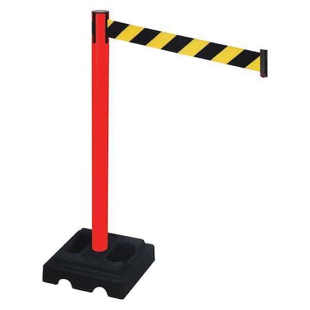 Retracta-Belt Barrier Post with Belt, Red, 10 ft Length, 40 in Post Height, No Legend, Red 332PRD-BYD