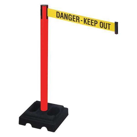 Retracta-Belt Barrier Post with Belt, Red, 10 ft Length, 40 in Post Height, Danger Keep Out, Red 332PRD-DKO