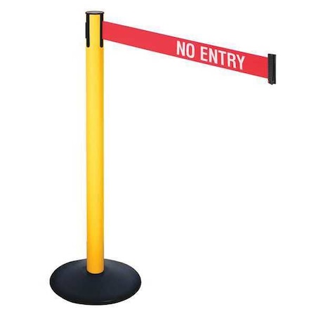 Retracta-Belt Barrier Post with Belt, Black, 10 ft Length, 40 in Post Height, No Entry, Powder Coated 331PYW-NE