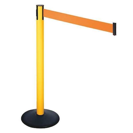 Retracta-Belt Barrier Post with Belt, Black, 10 ft Length, 40 in Post Height, No Legend, Powder Coated 331PYW-OR