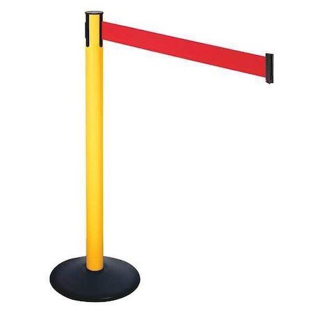 Retracta-Belt Barrier Post with Belt, Black, 10 ft Length, 40 in Post Height, No Legend, Powder Coated 331PYW-RD