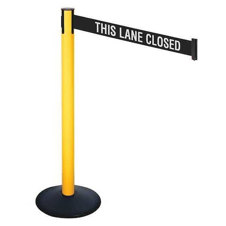 Retracta-Belt Barrier Post with Belt, Black, 10 ft Length, 40 in Post Height, This Lane Closed, Powder Coated 331PYW-TLC