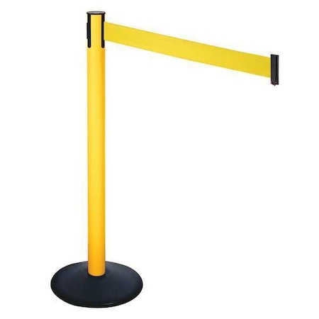 Retracta-Belt Barrier Post with Belt, Black, 10 ft Length, 40 in Post Height, No Legend, Powder Coated 331PYW-YW