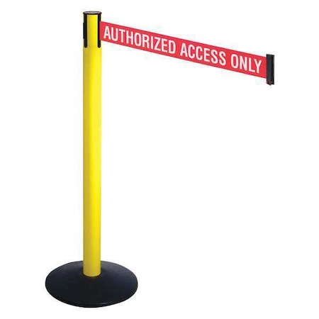 Retracta-Belt Barrier Post with Belt, Black, 10 ft Length, 40 in Post Height, Authorized Access Only 331YA-AAO
