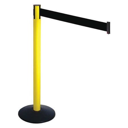 Retracta-Belt Barrier Post with Belt, Black, 10 ft Length, 40 in Post Height, No Legend, Powder Coated 331YA-BK