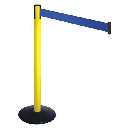 Retracta-Belt Barrier Post with Belt, Black, 10 ft Length, 40 in Post Height, No Legend, Powder Coated 331YA-BL