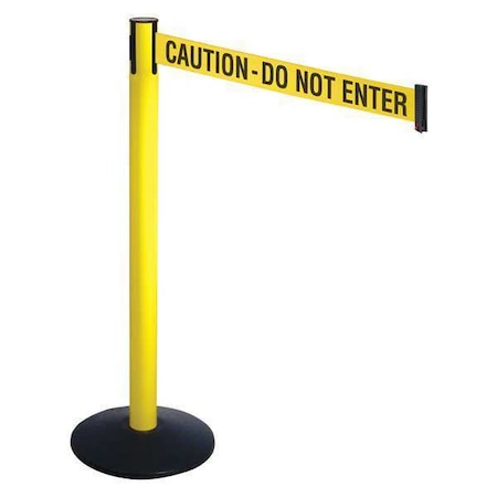 Retracta-Belt Barrier Post with Belt, Black, 10 ft Length, 40 in Post Height, Caution Do Not Enter, Powder Coated 331YA-CAU