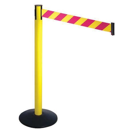 Retracta-Belt Barrier Post with Belt, Black, 10 ft Length, 40 in Post Height, No Legend, Powder Coated 331YA-MYD