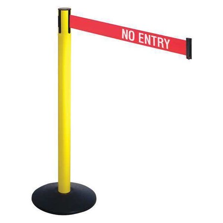 Retracta-Belt Barrier Post with Belt, Black, 10 ft Length, 40 in Post Height, No Entry, Powder Coated 331YA-NE