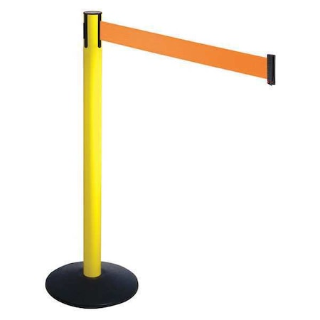 Retracta-Belt Barrier Post with Belt, Black, 10 ft Length, 40 in Post Height, No Legend, Powder Coated 331YA-OR