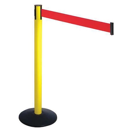 Retracta-Belt Barrier Post with Belt, Black, 10 ft Length, 40 in Post Height, No Legend, Powder Coated 331YA-RD