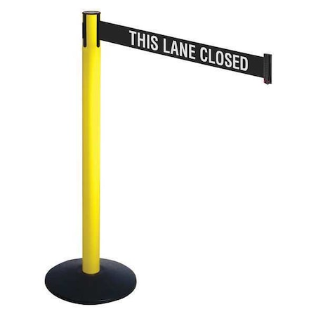 Retracta-Belt Barrier Post with Belt, Black, 10 ft Length, 40 in Post Height, This Lane Closed, Powder Coated 331YA-TLC
