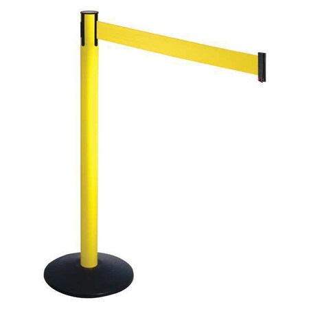 Retracta-Belt Barrier Post with Belt, Black, 10 ft Length, 40 in Post Height, No Legend, Powder Coated 331YA-YW