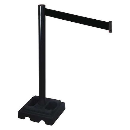 Retracta-Belt Barrier Post with Belt, Black, 10 ft Length, 40 in Post Height, No Legend, Black 332BA-BK